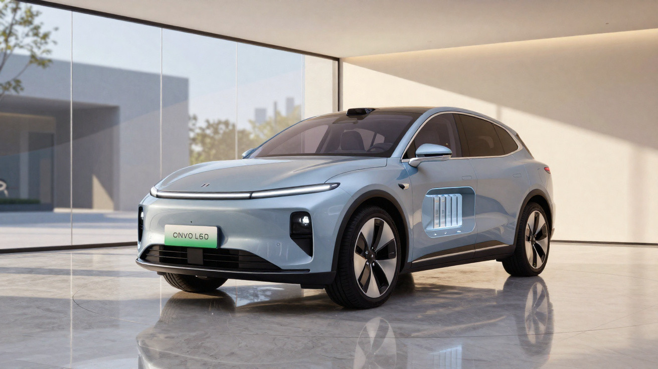 Silver electric SUV parked indoors with large windows and reflective marble floor
